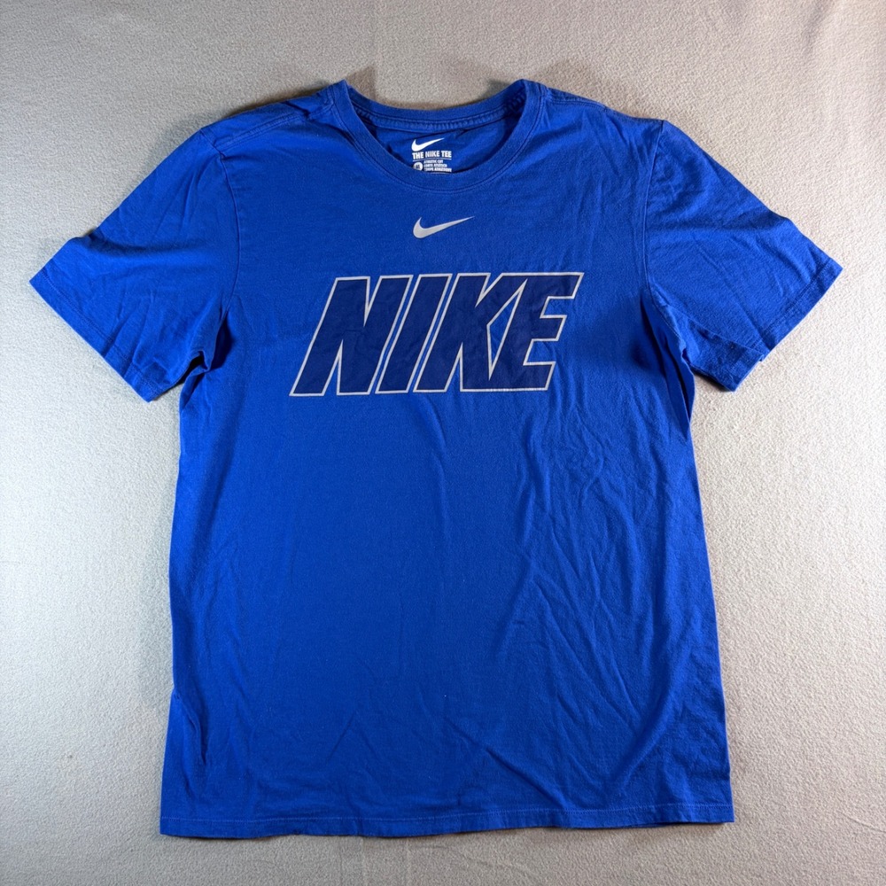 Nike Mens The Nike Tee Athletic Cut‎ Blue Graphic T-Shirt Medium Swoosh Logo